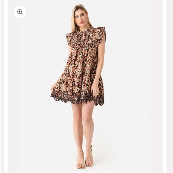 Sea New York Brown and Black Ruffled Tiered Mini Dress - Picture 2 of 13